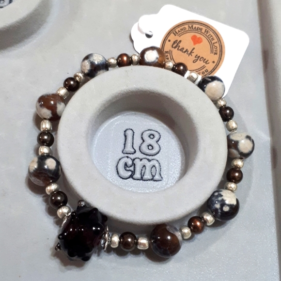 Semiprecious Stone+Lampwork Stretch Bracelet - Picture 2 of 2